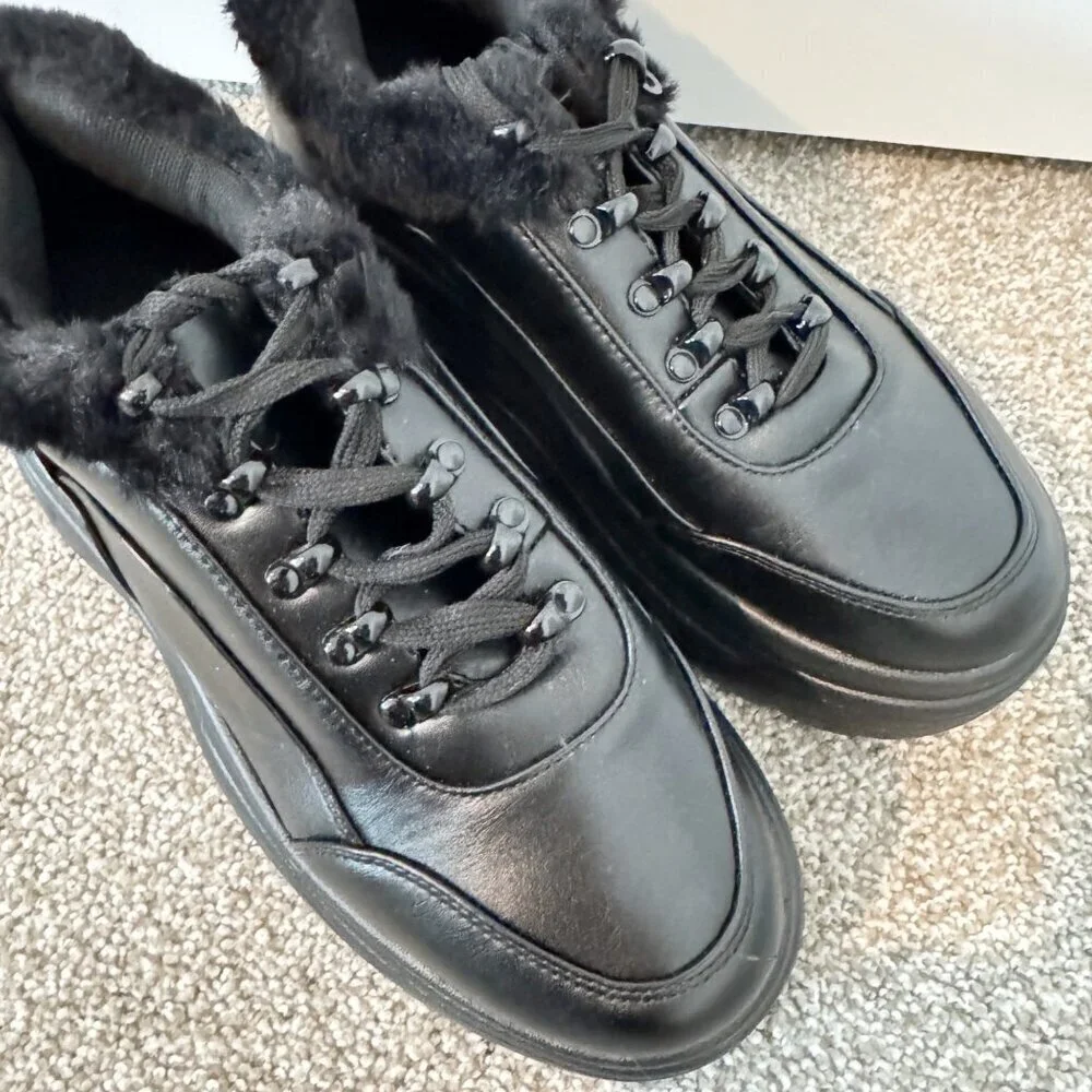 NEW Koi Fur Trim Chunky Platform Sneakers Dolls Kill Grunge Gothic Punk Black 8